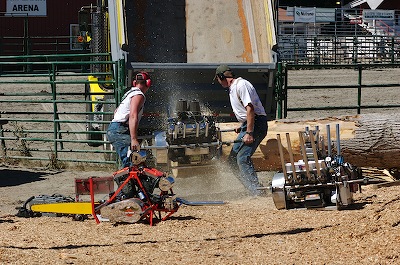 Cutting wood the fast way. A V8 powered chain saw.