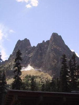 Liberty Bell, the big mountain overlooking Washington pass.  There are a few two day rock climbing routes up it.