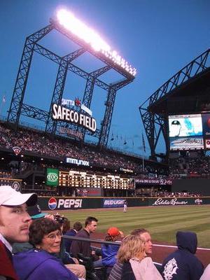 The Safeco Sign.  The weather was beautiful. The sky just kept getting a darker blue. No clouds, no rain, no roof. They should have left it off and saved 100mil.