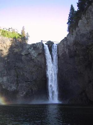 The falls, a little closer in. The sun is behind me, so the mist from the falls is making a rainbow at the left.