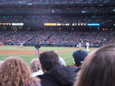 The view towards home plate, the third base coach seems to get in the way a lot.